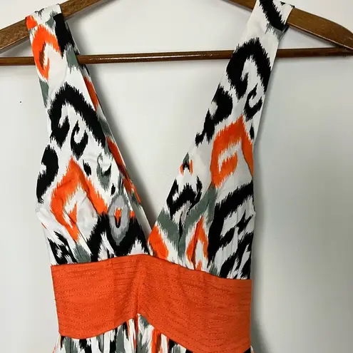 Bebe  NWT Orange Black & White Patterned Retro Ikat Strappy Dress