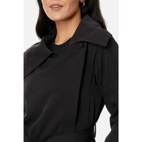 Avec Les Filles Black Trench Coat Belted Drape Front Size Large NWT Stylish