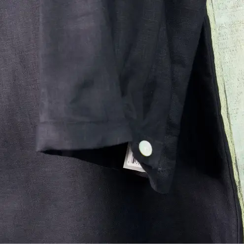 Go Silk Shirt 1X 100% Linen Button Front 3/4 Tabbed Sleeves Button Cuff PocketS Black - Image 8