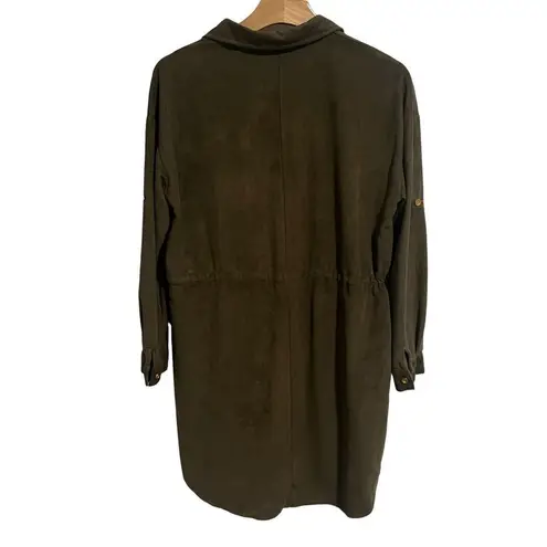 36.5 Shirt Dress Women Medium Forrest Green Faux Suede Button Up Long Sleeve