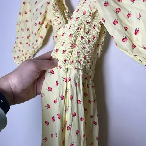 Faithfull the Brand Sage Mini Dress in Santa Maria Floral Yellow Sz XS