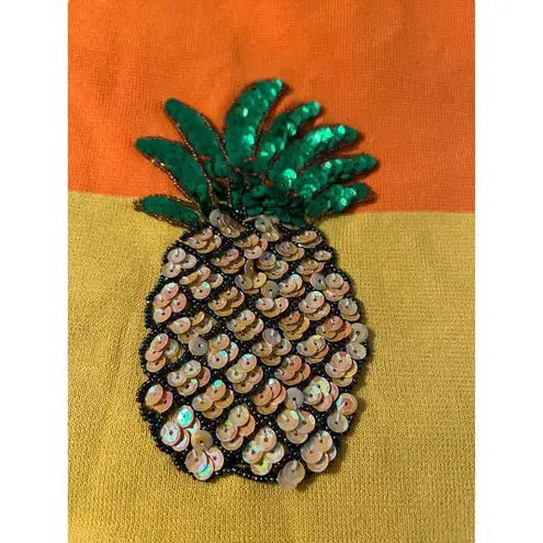 Morgan Cole Shirt Sweater Colorblock Sequin pineapple orange yellow purple M Size M
