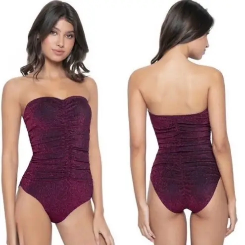 PQ Swim Garnet Ruched One Piece Women’s Strapless Burgundy Swimsuit Size Small Red