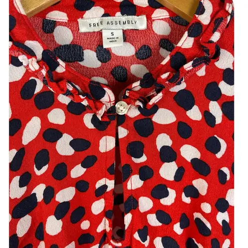 Free Assembly Long Sleeve Tiered Belted Mini Dress with Pockets Size Small Red