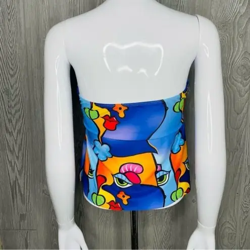 Cartoon Graphic Bandeau Peplum Bikini Swimsuit top strapless bathing suit swimwe Red Size M