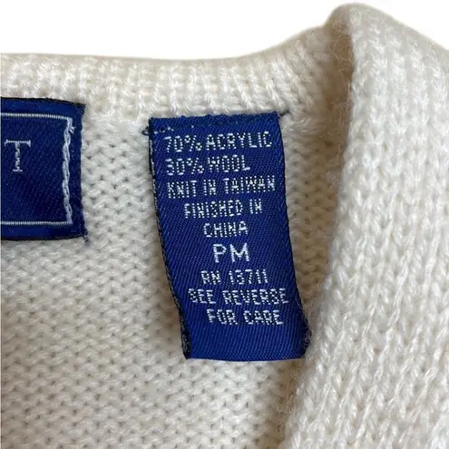 Karen Scott 90s vintage Wool Knit White Cardigan with Gold Buttons Petite M