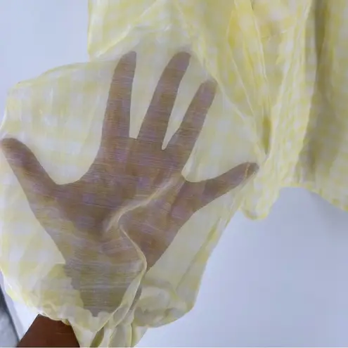 AVAVAV Firenze Sheer Gingham Puff Sleeve Top Feminine Prairie Lightweight Yellow Size L