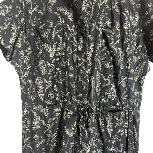 Thakoon Printed Utility Wide Leg Short Sleeve Collared Silk Jumpsuit Size Large Black