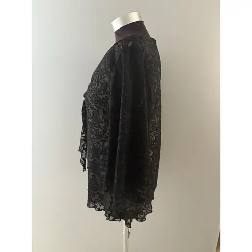 Dressbarn Babydoll Top L Black Lace Y2K Velvet Burnout Whimsigoth Bell Sleeve Size L