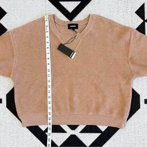 Monrow Cropped Teddy Fleece Sweatshirt in Tan Medium