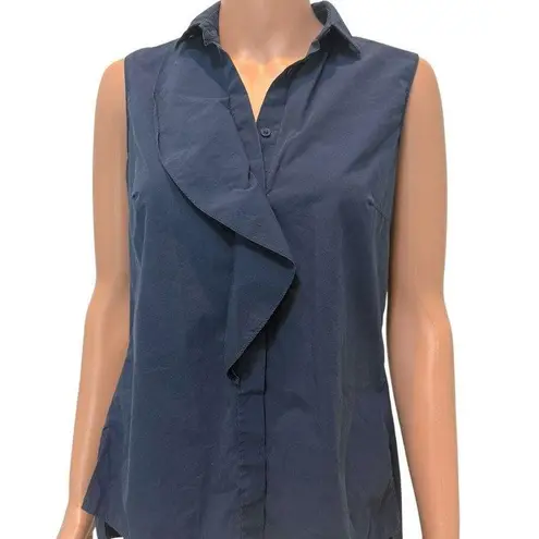 Akris Punto 6 cotton ruffle sleeveless button front blouse top TS 2959
