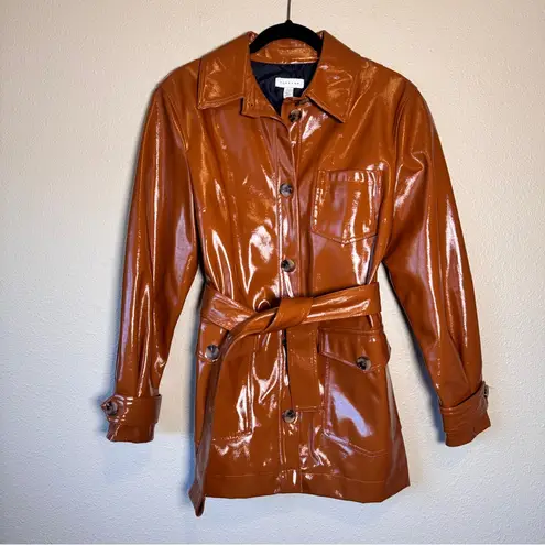Topshop  Brown Faux Patent Leather Trench Coat Jacket Womens 8 Preppy Fall Classy
