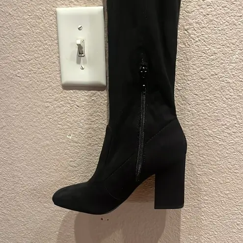 Unisa Boots Womens Quesia Tall Over The Knee High Black Faux Suede Heel Size 5.5