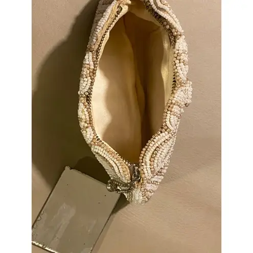 Talon Beaded Evening Clutch Vintage Purse With Mirror & Pearl Closure White