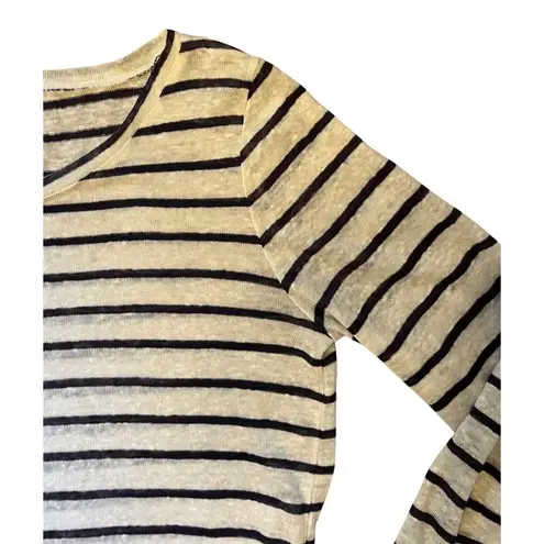 $235 Gerard Darel M 2 100% Linen Knit Sweater Gray Blue Striped Nautical French Size M