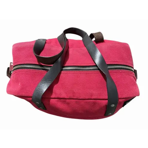 Jack Spade Red Canvas Tote Bag Leather Handles Zip Top Shoulder Bag