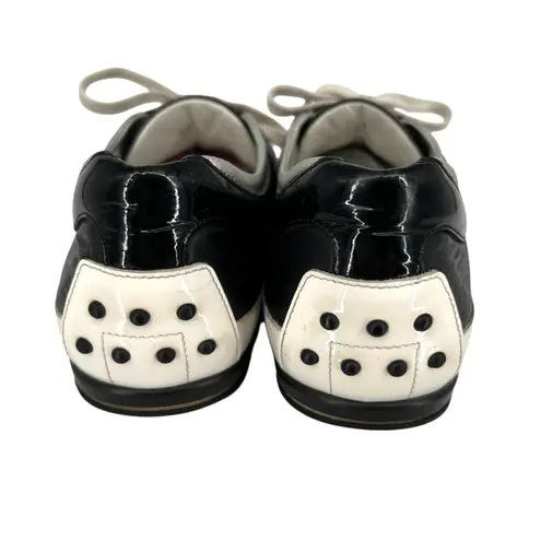 Tod's Driving Sneakers Black White Metallic Leather Lace-Up Size 38/8