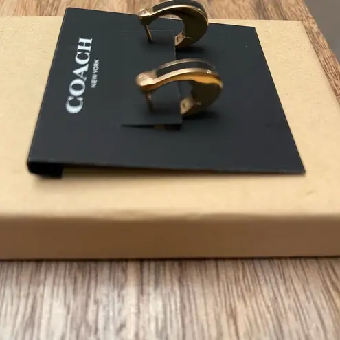 Coach NWT  Black signature horseshoe earrings