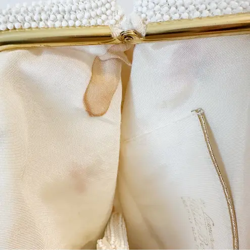 Vintage Floral Beaded handbag purse with hand mirror change wallet White Pink