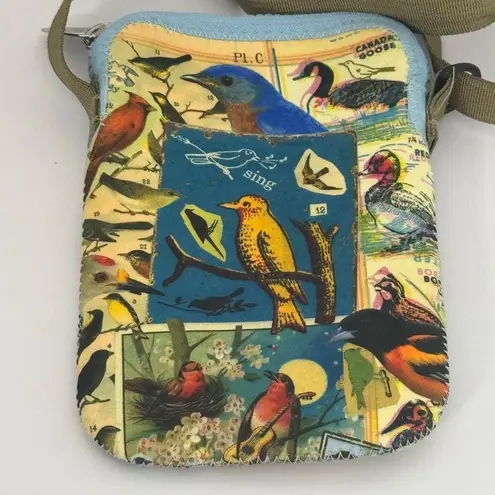 Art Bird Allover Bird Print Neoprene Sleeve Crossbody Bag 8 1/2" X 5 1/2" Yellow