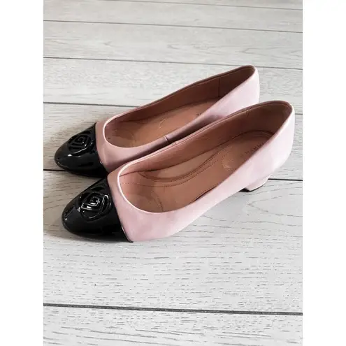 Taryn Rose  Babette Shoes Size 7.5B Pink Black Cap Toe Leather Heels Flower