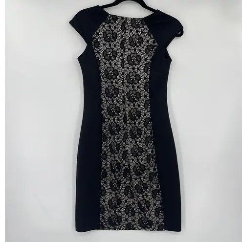 Enfocus Studio Lace Sheath Dress Sz 6 Gothic Nude Illusion Party Cutout Witchy