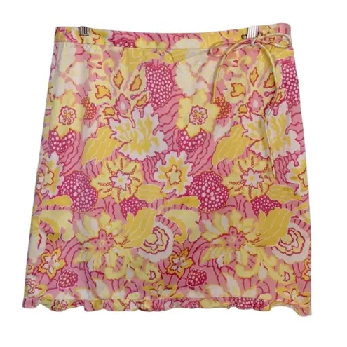 Tibi Yellow Pink Floral Ruffle Trim Drawstring Waist Skirt NEW W-398 Sz 8