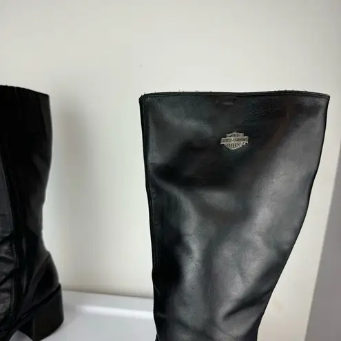 Vtg Y2K Harley Davidson Black Leather Tall Pavement Boots Sz 7.5 Chunky Moto