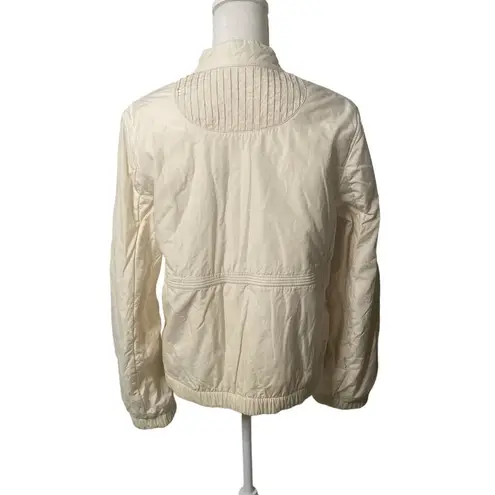 BCBG MAXAZRIA Beige Pleated Jacket Womens Size Medium Full Zip Pockets