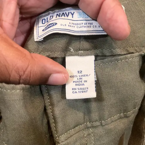 Old Navy  Pants Womens 12‎ Olive Green Low Waist Pant Woven 100% Linen Light thumbnail 3