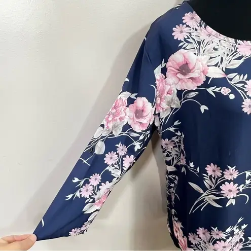 Women Long Sleeve Shirt Tunic Tops Flower Print Blouse Shirts Blue Pink Size XL