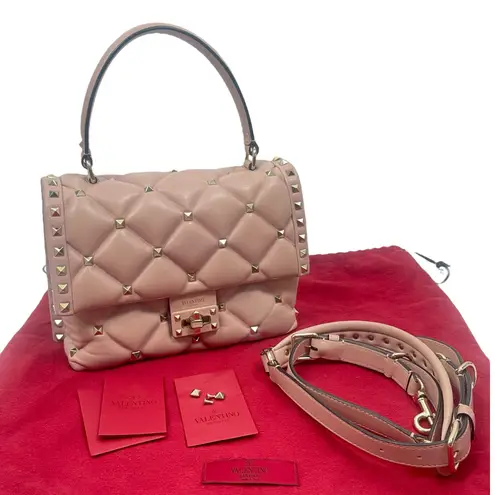 Valentino Garavani Candystud Medium Top Handle Leather Bag Rockstud Pink