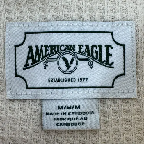 American Eagle Oversized Crew Neck Logo Sweatshirt Size M Cream Burgundy NEW