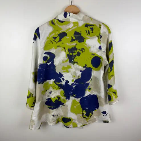 IC by Connie K Floral Abstract 100% Linen Jacket Small Artsy Lagenlook Lagomorph Green
