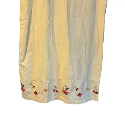 Jane Ashley Woman Shift Dress Butter Yellow Fruit Applique Beads 2X Vtg Artsy