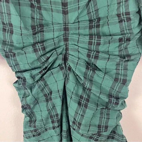 Tanya Taylor Emmaline Green Black Plaid Puff Sleeves Back Pleating Mini Dress 2