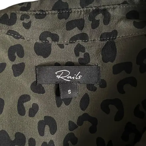 Rails Kate Olive Cheetah Print 100% Silk Button Down Shirt Women's Size Small