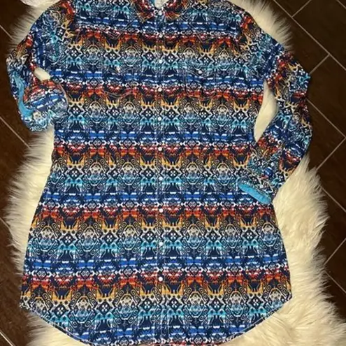 Panhandle Rough Stock western print pearl snap dress sz Large Blue