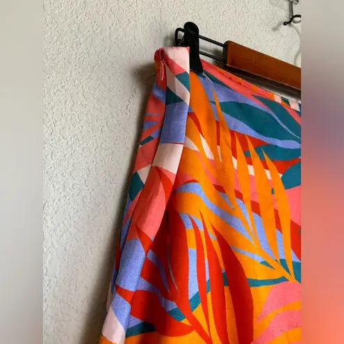 Molly Bracken NWT Roma Pink Sunset Retro Tropical Palm Tree Ruched Tie Skirt L