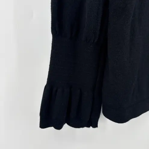 Nic+Zoe Easy Charm Black Mock Neck Puff Sleeve Quarter Zip Sweater Womens Medium