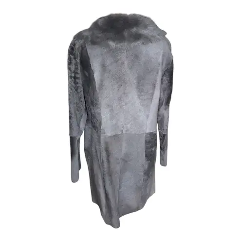 Vtg Y2K Pasha Veneto Dark Gray Lamb Leather Fur Reversible Button Up Coat L Size L - Image 6