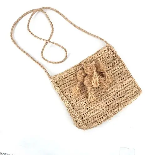 Bujibaja Plain Raffia Crossbody Bag Tote Straw Boho Tan