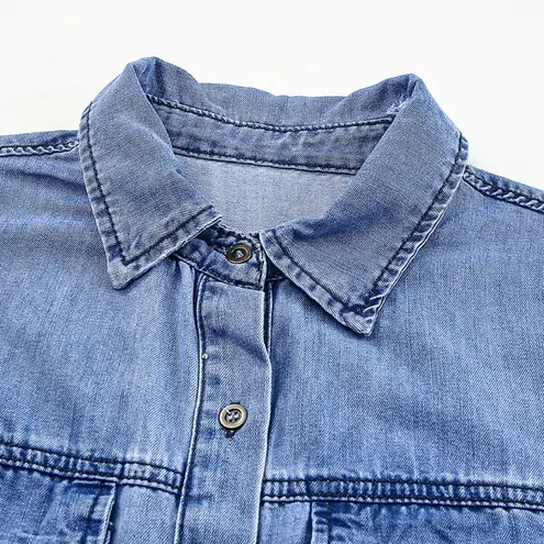 NEW Sleeveless Denim High Waist Button front Dress Tiered Skirt Size Medium Blue