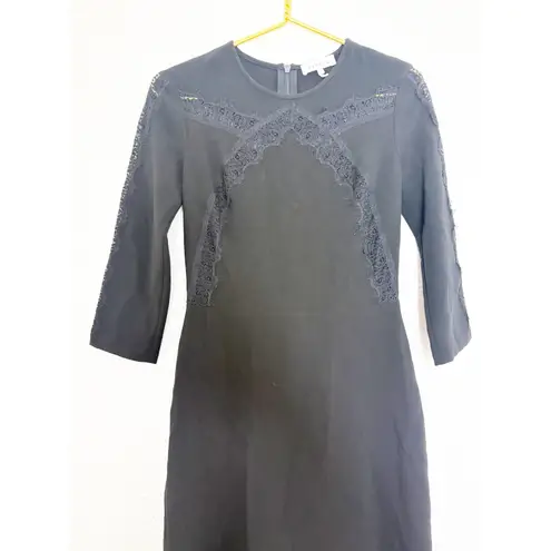 Sandro Paris Riri Mini Shift Dress Size 1 Black Lace Insert Minimalist Preppy
