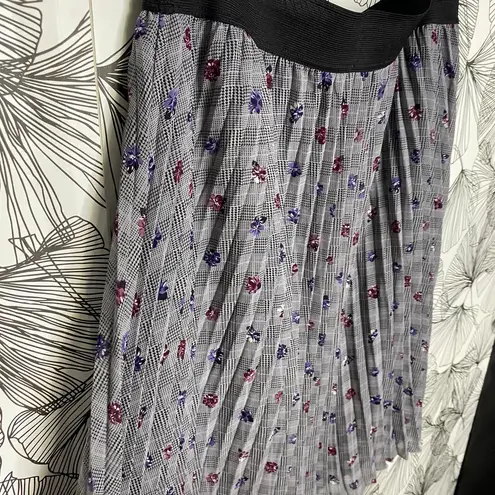 Elle Gyan Black Grey Houndstooth Floral Pull-on Skirt Women's Size Large