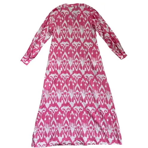 LIVRO Oversized Classic Kurta Caftan Ikat Pink & White Pockets Size XS