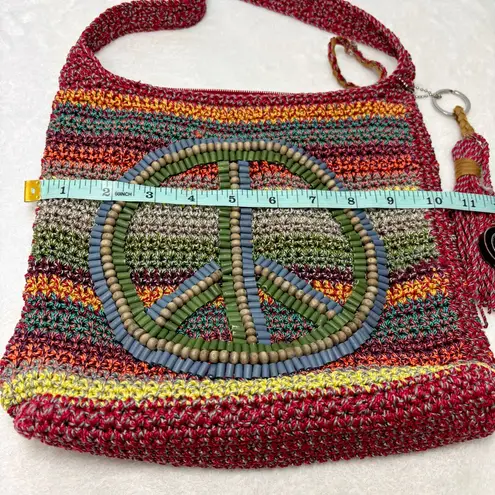 The Sak Beaded Hippie Peace Sign Crossbody Bag Purse Multicolor