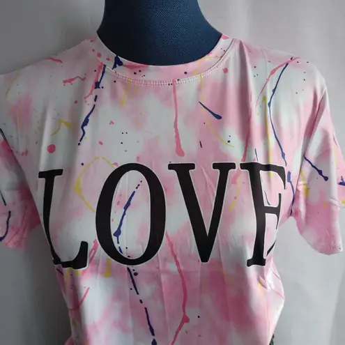 Pink Paint Drip Tie Dye LOVE SS T Shirt Size undefined