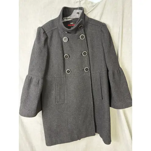 Miss Sixty Wool Blend Military Coat Gray XL Funnel Neck Bell Sleeves Mod