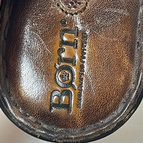 Born Wedge Slip On Brown Leather Mule Clogs Size 7